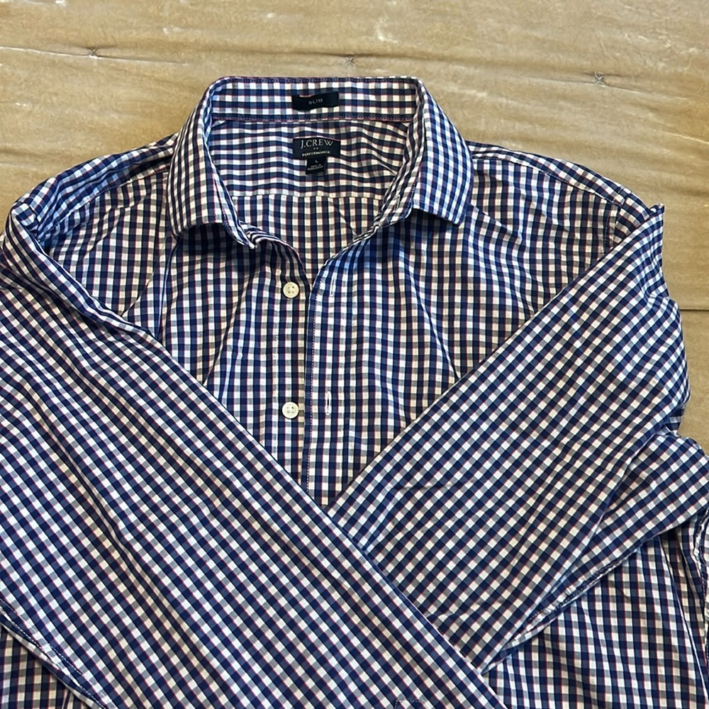Red, White, and Blue check long sleeved men’s shirt